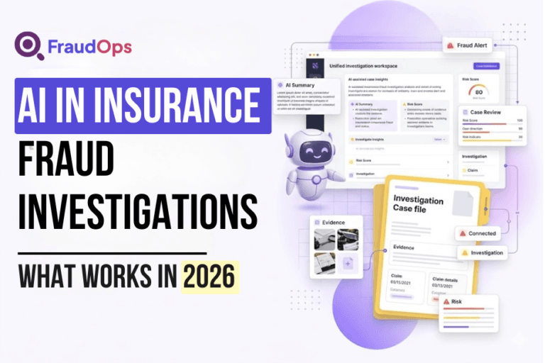AI-powered insurance fraud investigation platform showing case analysis, risk insights, evidence review, and connected investigation workflows.