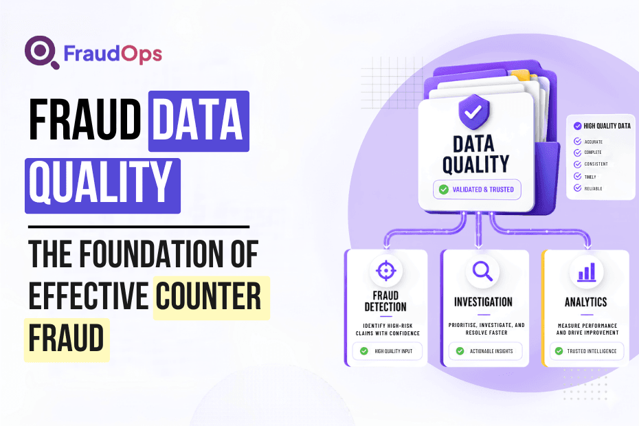 Fraud Data Quality infographic showing trusted data powering fraud detection, investigation, and analytics.