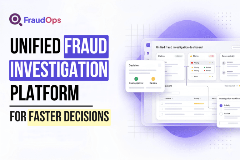 Unified fraud investigation platform dashboard showing claims, alerts, case activity, workflows, and decision management for faster fraud investigation outcomes.